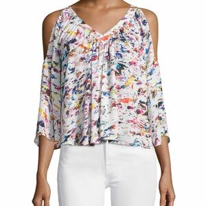 Rebecca Minkoff Vegas Splatter Abstract Cold Shoulder Blouse